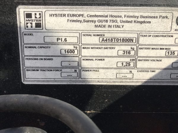 Hyster A418t01800n Plate